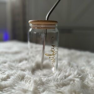 Glass Jar with Bamboo Lid and Straw